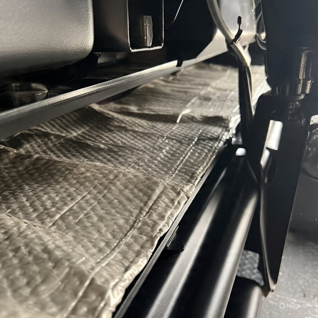 Heat insulation installed in UTV cab.