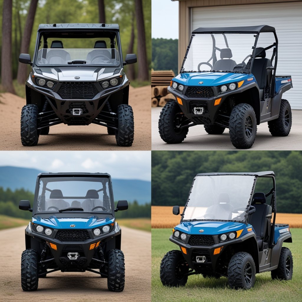 Different types of UTV windshields for UTVs.