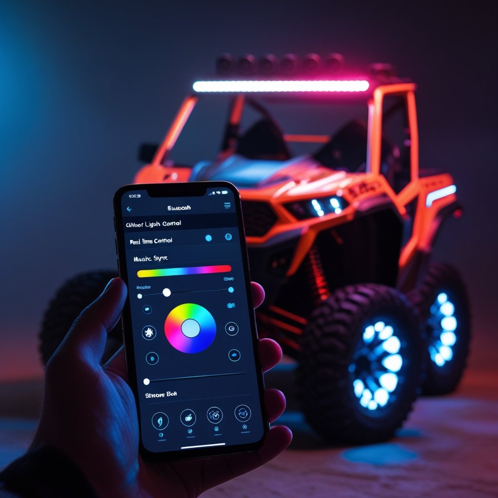 Smartphone app interface for controlling UTV lights via Bluetooth.