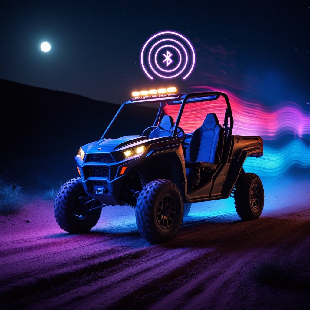 UTV lights synced to music with Bluetooth control system.