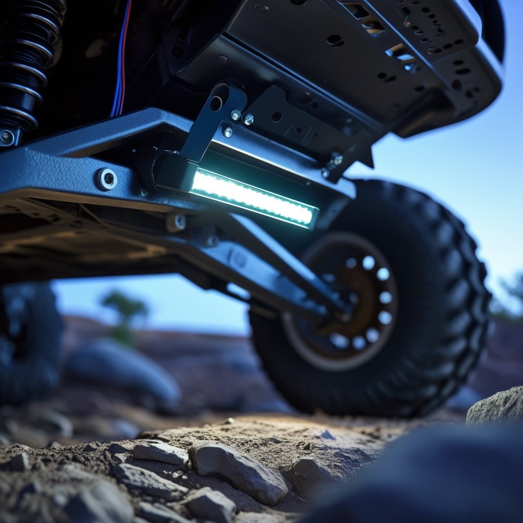 Rock light installation under UTV frame.