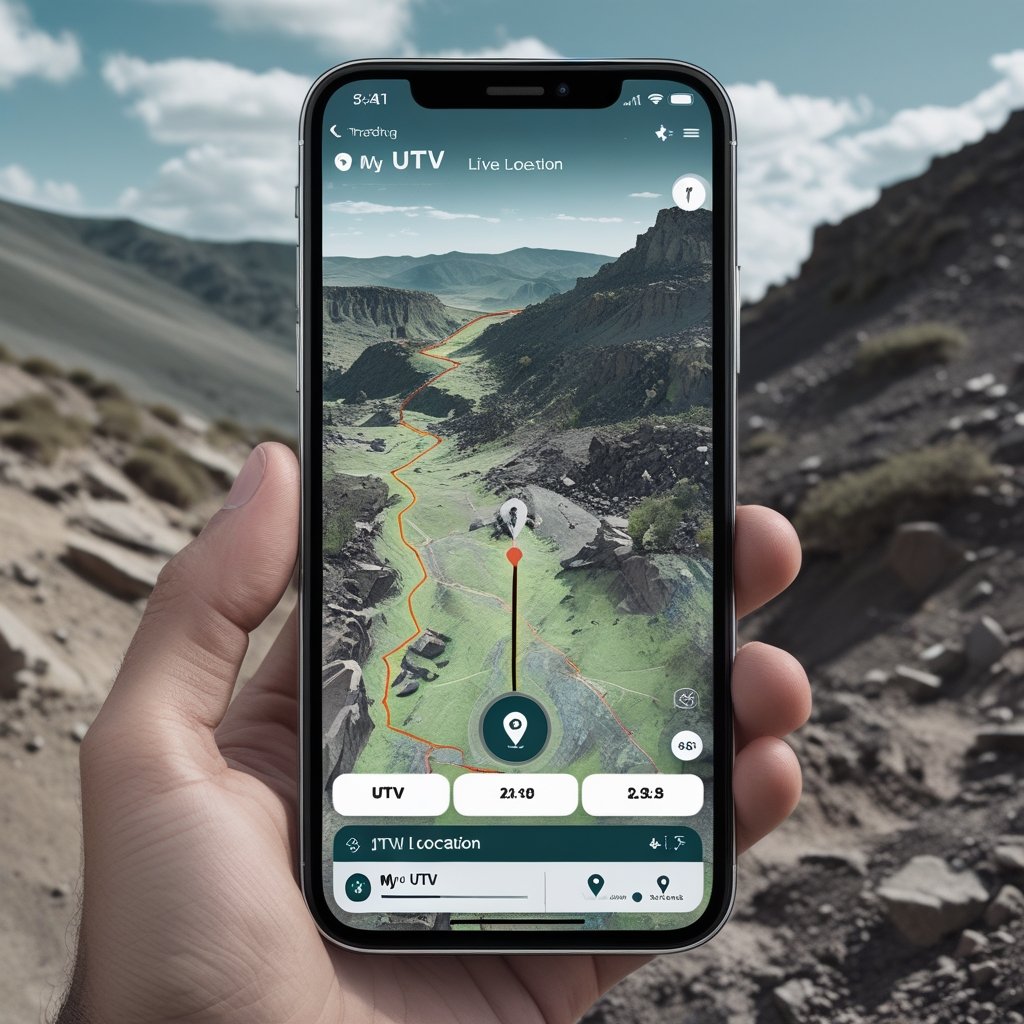 GPS tracker app interface showing UTV location.