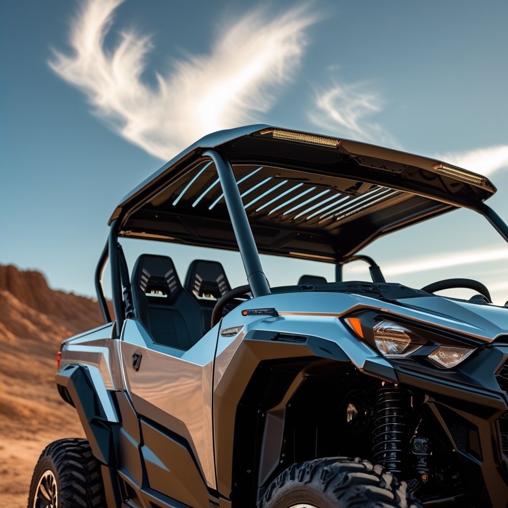 Vented UTV windshield providing airflow.