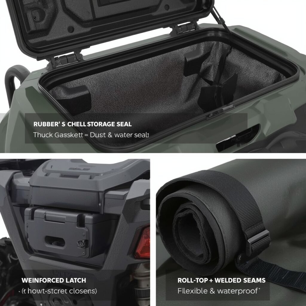 Weatherproof UTV storage features