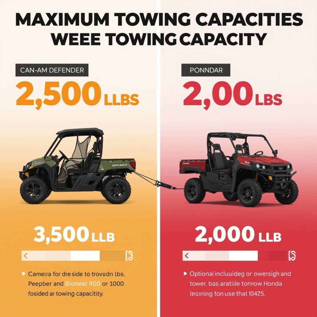 Can-Am Defender vs Honda Pioneer maximum towing capacity.