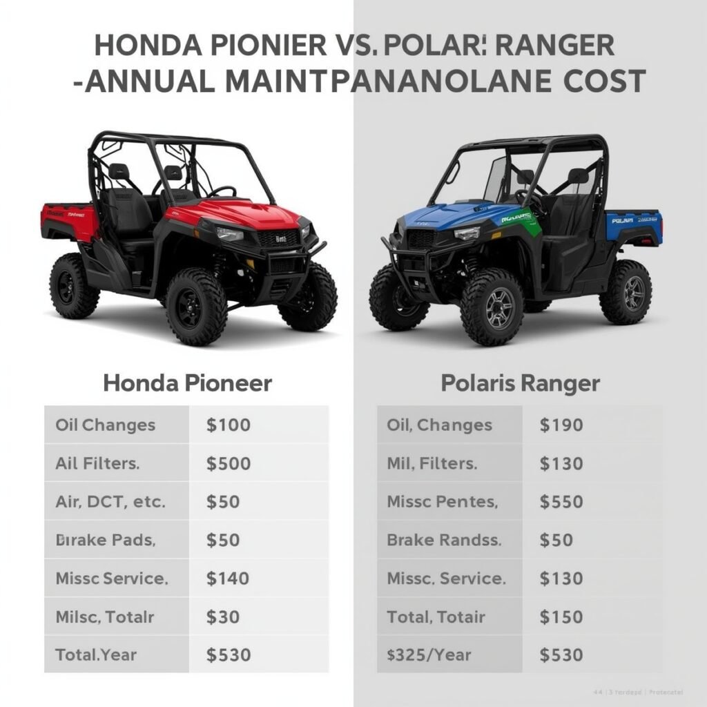 Annual maintenance cost comparison for UTVs.