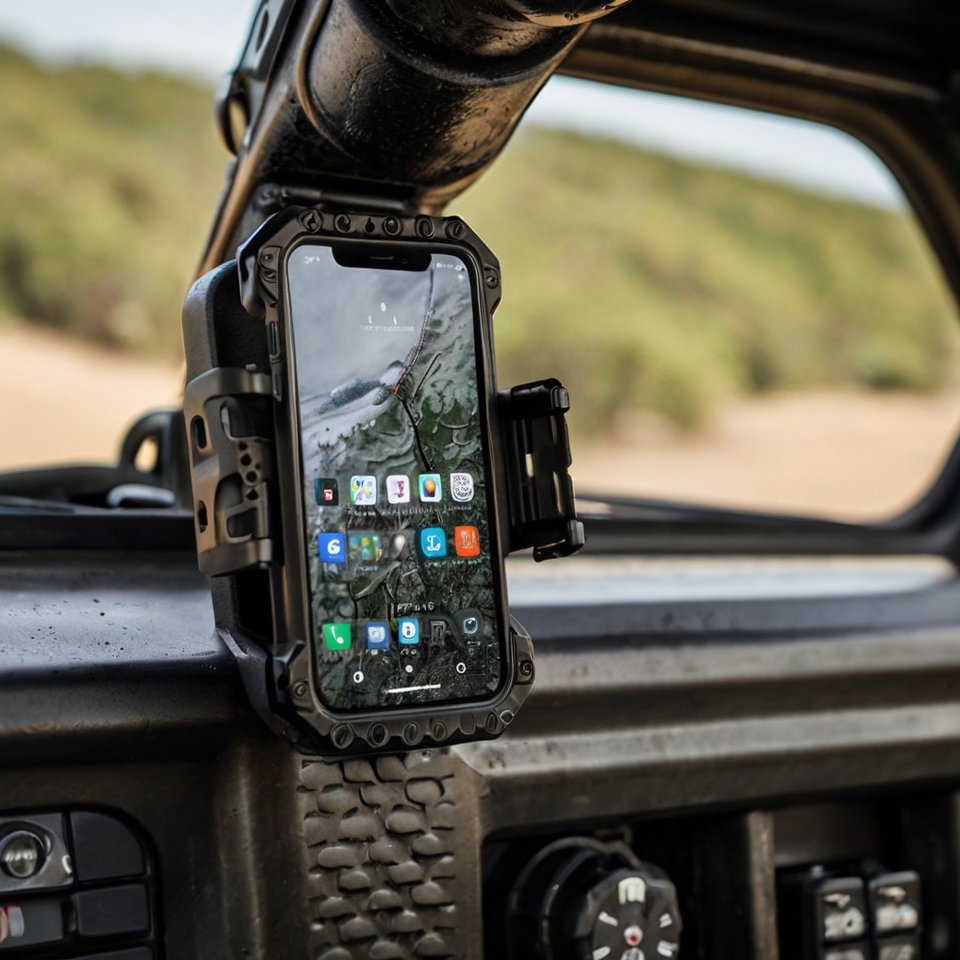 Features of a durable off-road phone mount.