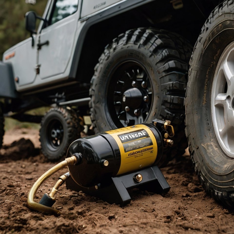 VIAIR 88P Portable Air Compressor inflating a UTV tire.