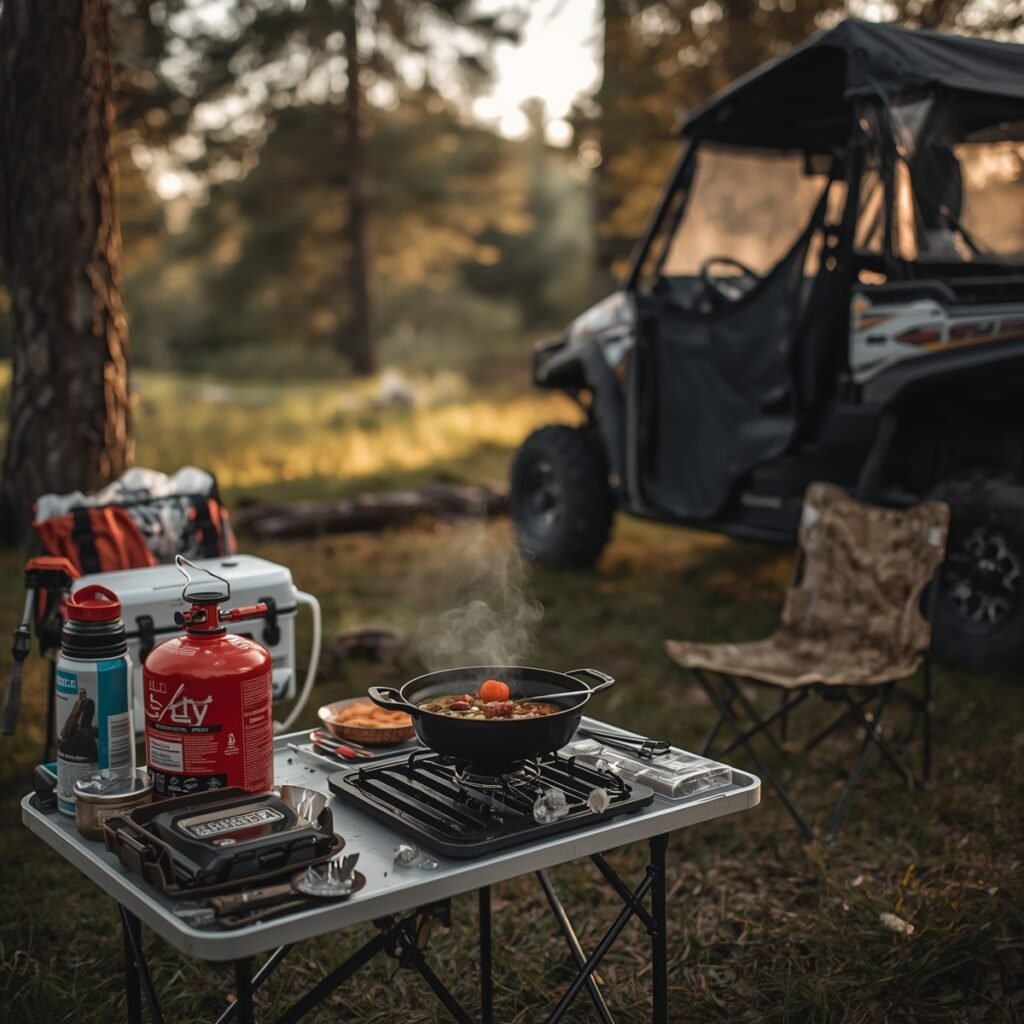 UTV camping cooking setup.