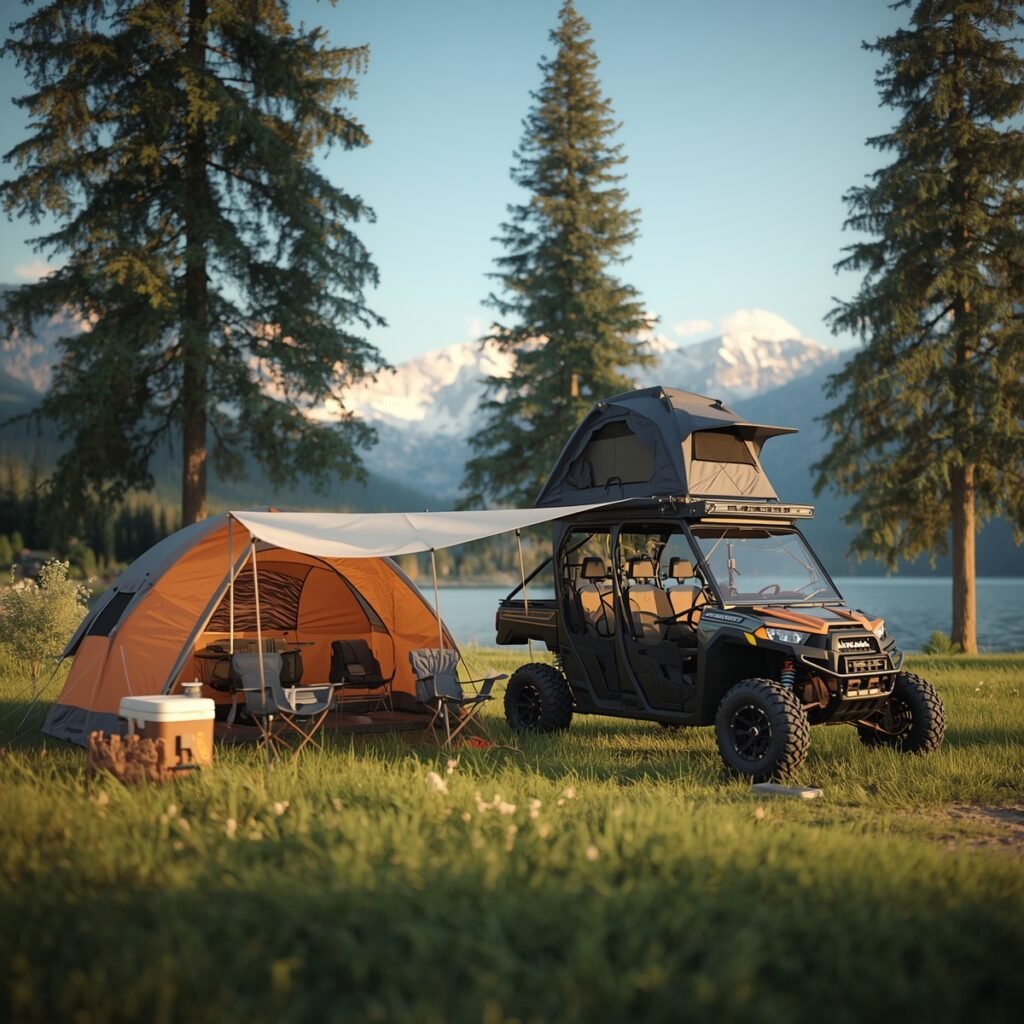UTV camping with a tent.
