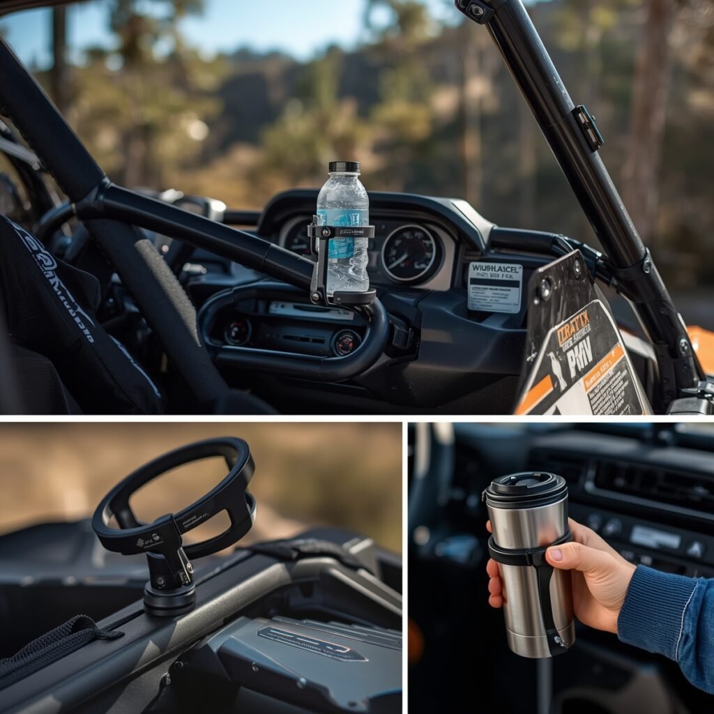 Types of spill-proof UTV cup holders.