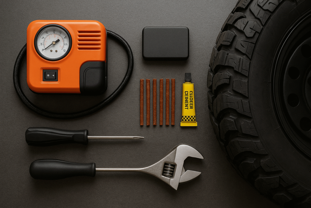 UTV tire repair kit and air compressor.