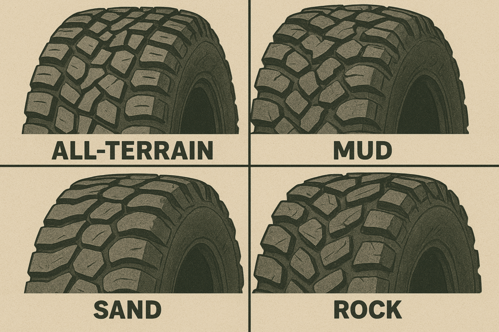 UTV tire tread patterns for various terrains.