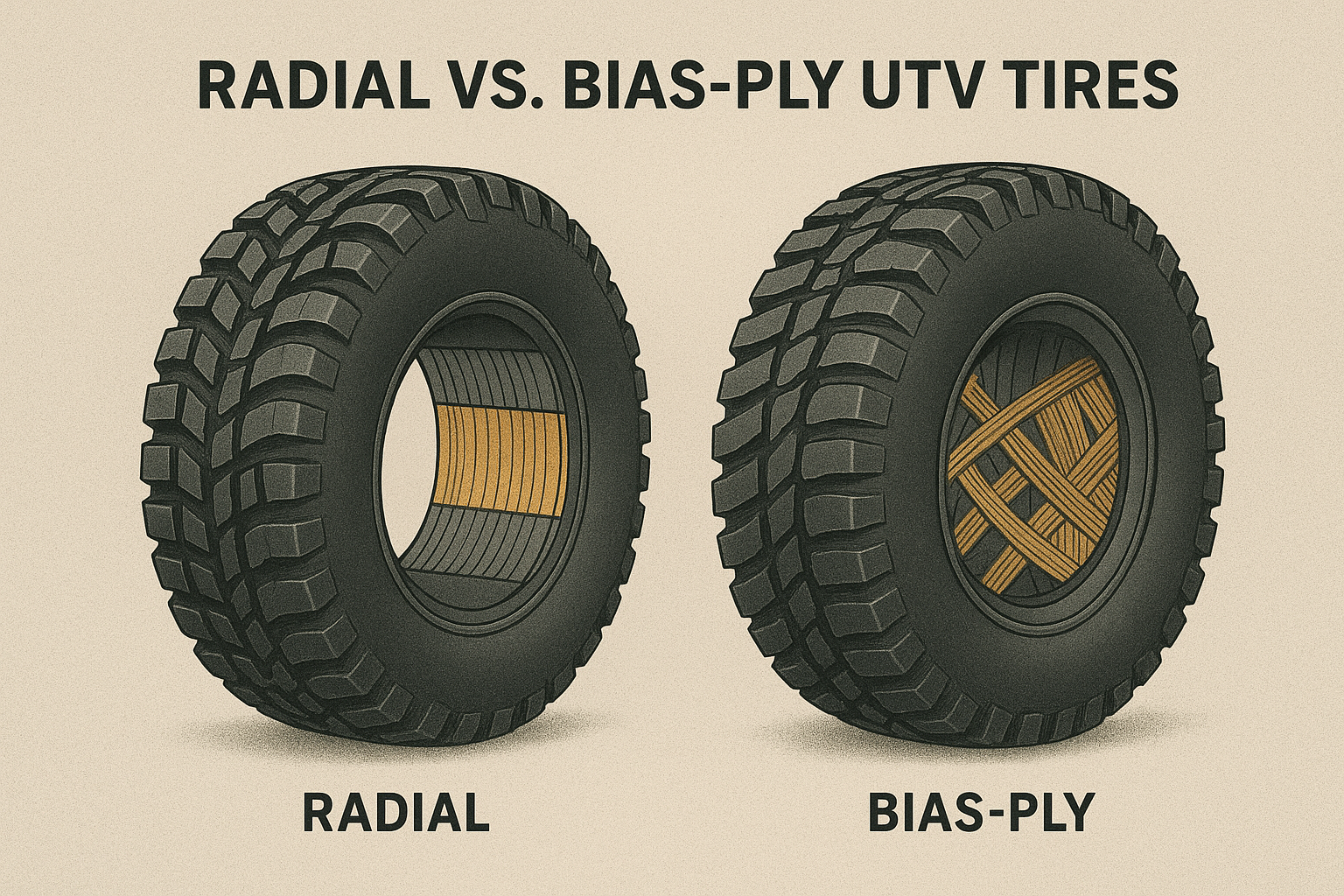 Radial vs. Bias-Ply UTV tire construction diagram.