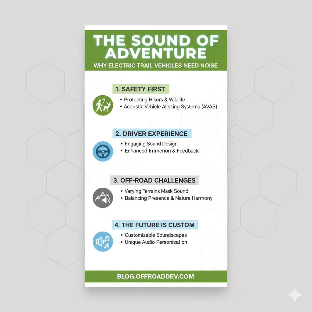 Electric trail vehicles are revolutionizing off-road adventures with their quiet operation. But is silence always golden? This in-depth blog post explores the crucial role of sound enhancement in the world of electric trail vehicles. We delve into the necessity of Acoustic Vehicle Alerting Systems (AVAS) for pedestrian and wildlife safety, the art of crafting an engaging driver experience through sound design, and the unique challenges and opportunities of sound in an off-road environment. From regulatory compliance to the future of customizable soundscapes, discover how the sound of electric trail vehicles is being meticulously engineered to be safe, immersive, and harmonious with nature