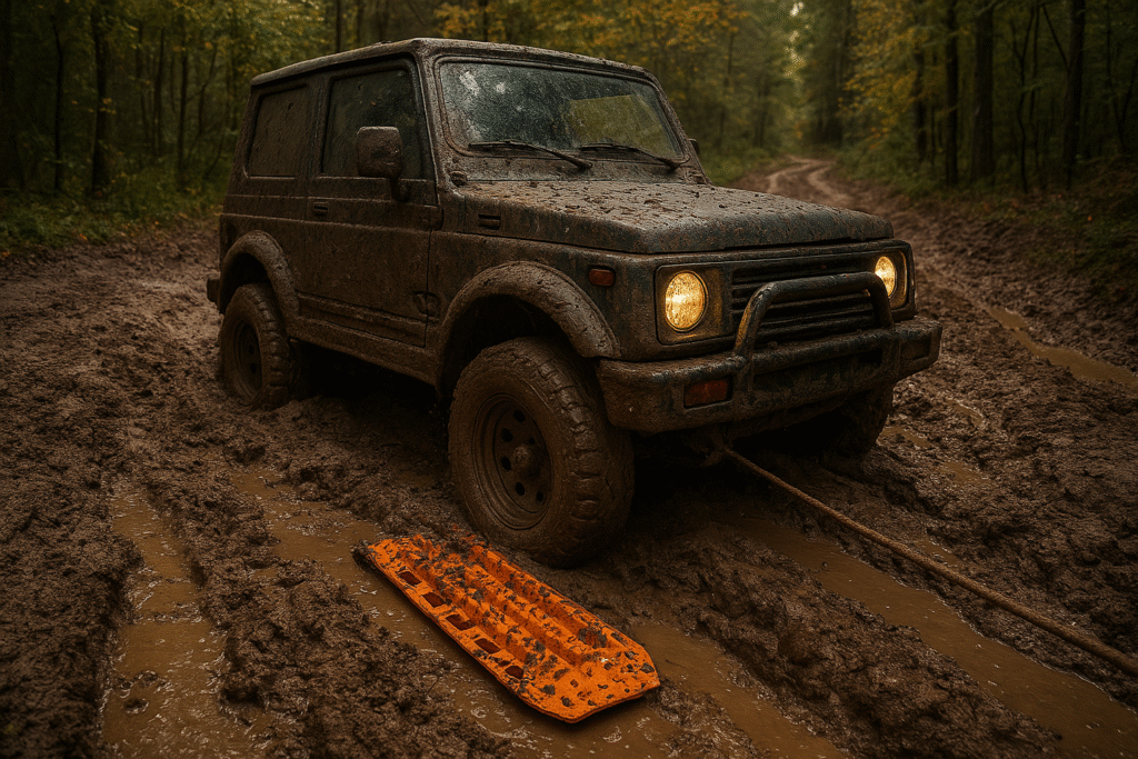DIY offroad recovery using traction boards”
