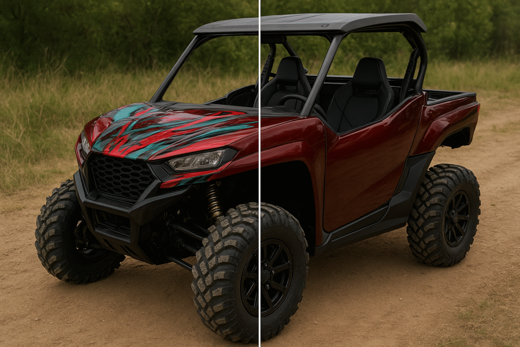 Vinyl wrap vs. paint comparison on UTV.
