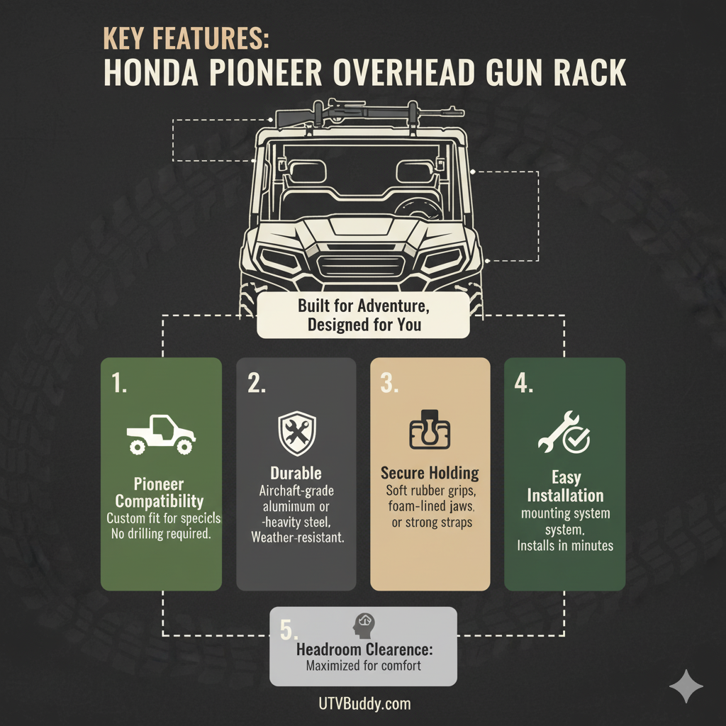 Maximize your Honda Pioneer's utility with an overhead gun rack! Discover the best options, benefits, and installation tips to keep your firearms safe, secure, and accessible on every adventure. Read our review to find the perfect UTV gun rack for your Pioneer.