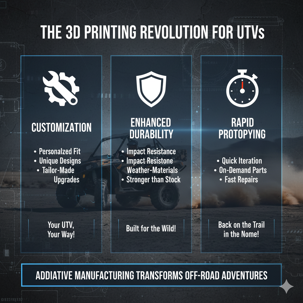 Dive deep into the exciting world of 3D printed UTV parts and accessories, exploring how additive manufacturing is transforming off-road adventures. Discover the unparalleled benefits of customization, enhanced durability, and rapid prototyping that 3D printing brings to your side-by-side. Learn about the best materials for rugged use, innovative parts you can print, and how this technology empowers UTV enthusiasts to personalize and optimize their vehicles like never before. Get ready to elevate your off-road experience with cutting-edge 3D printing solutions.