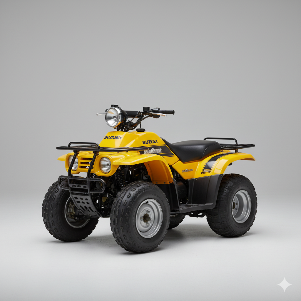 A classic Suzuki LT125 QuadRunner, the first four-wheeled ATV.