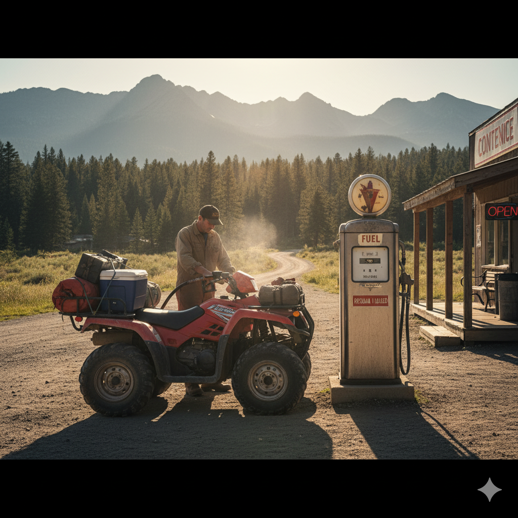 A petrol ATV being refueled, highlighting its advantage in range and refueling convenience.