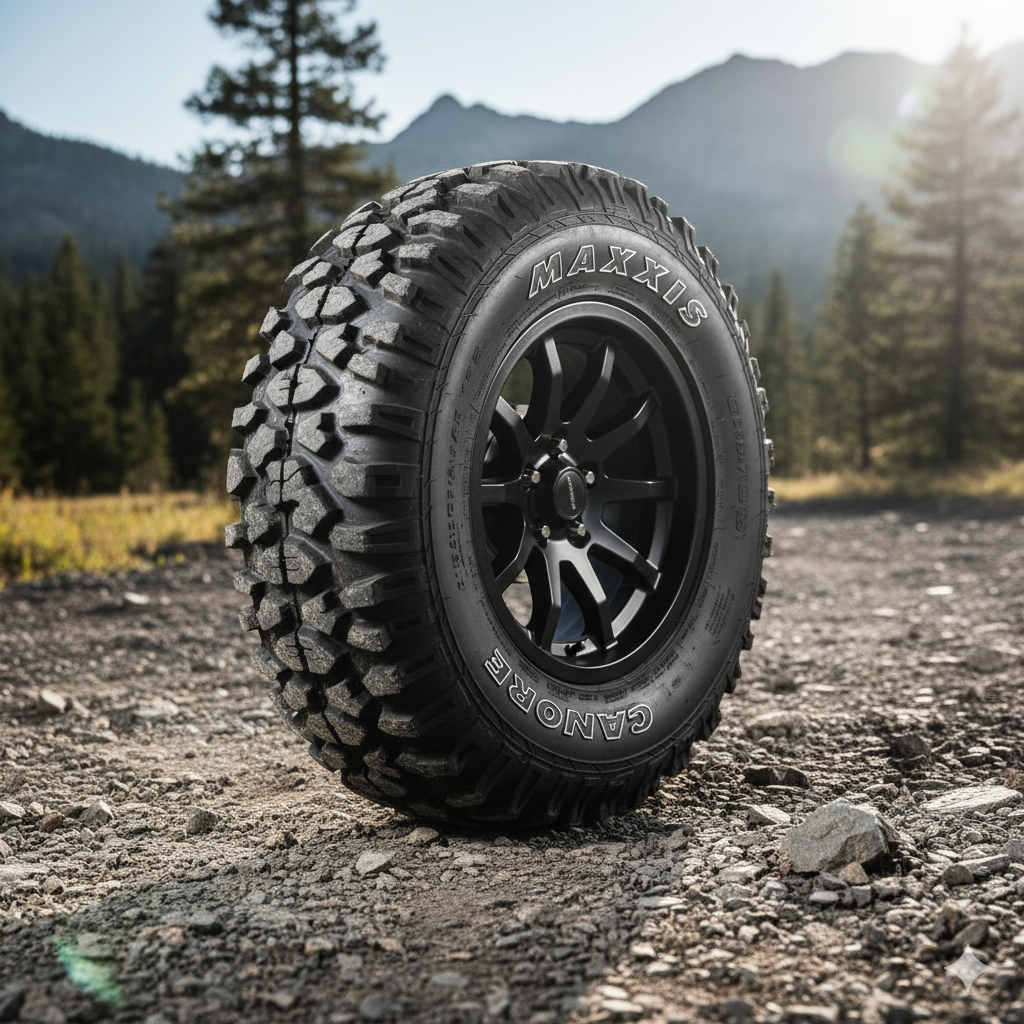 A Maxxis Carnivore UTV tire, a premium all-terrain tire.