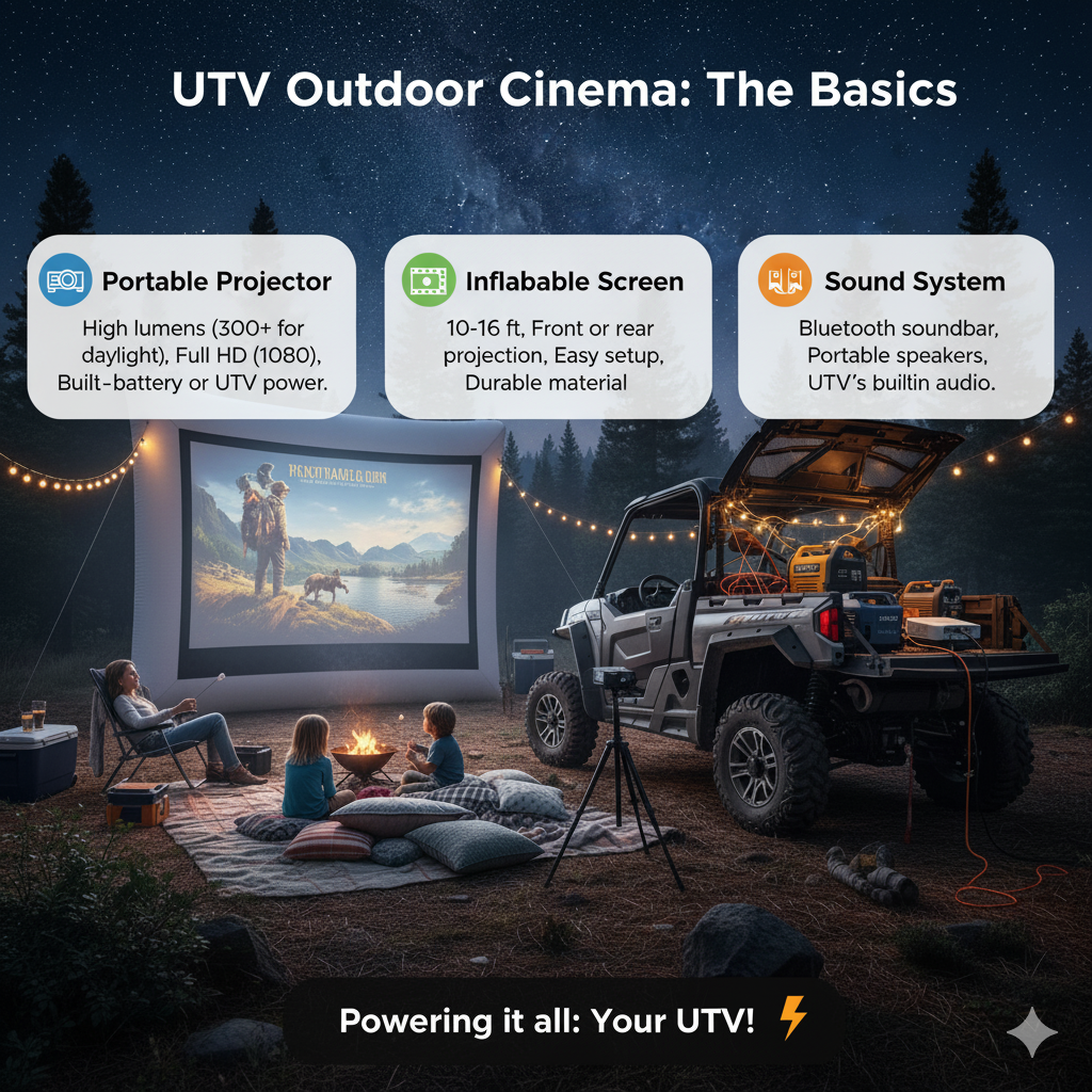 Outdoor Movie Setup with UTV Power
