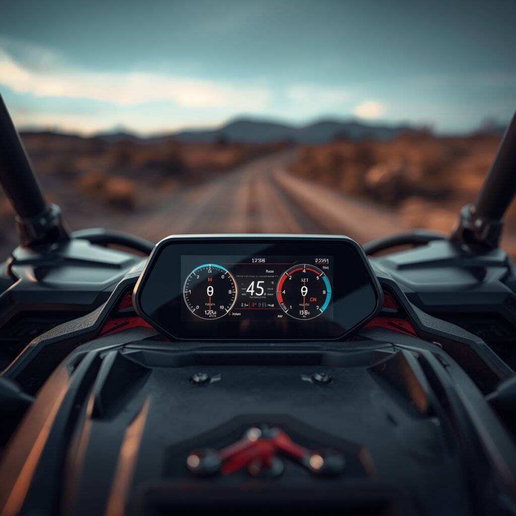 Aftermarket UTV health monitoring gauge showing detailed engine data.