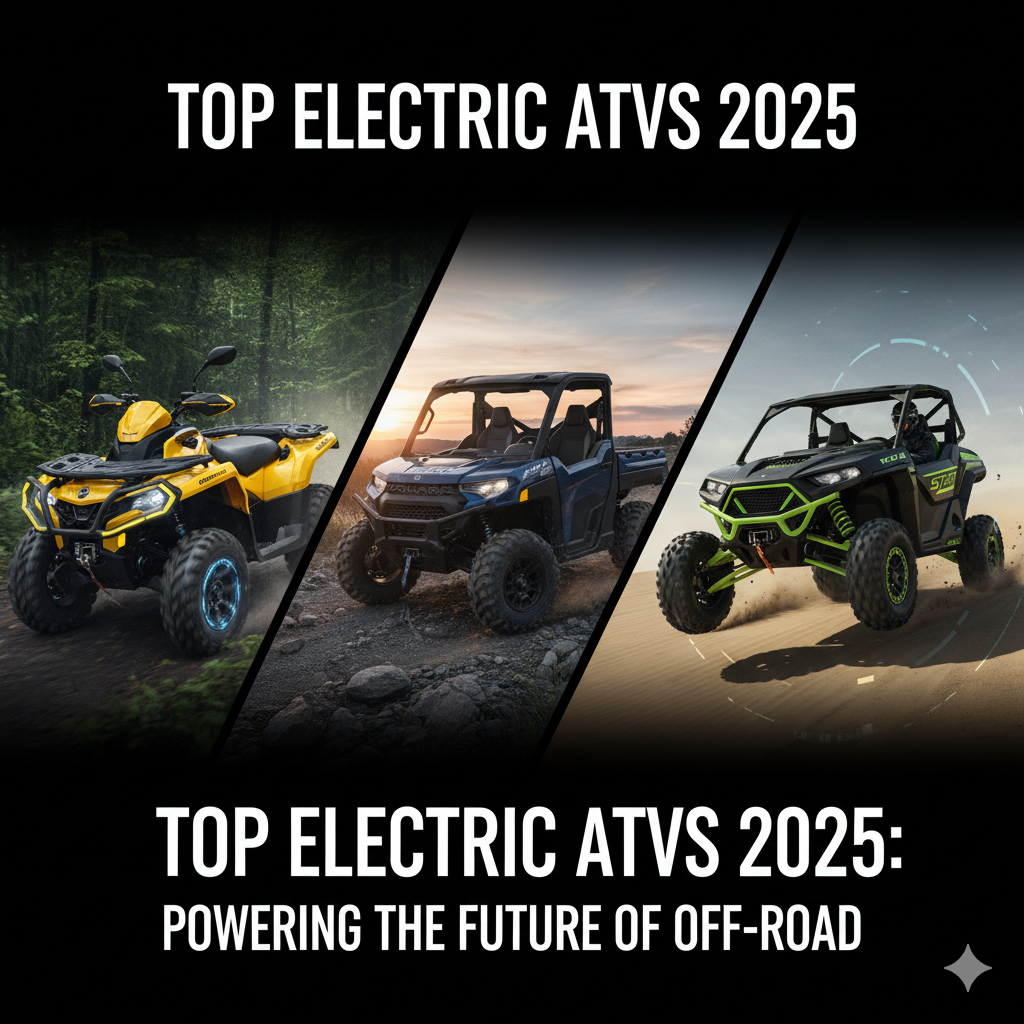 A collage showcasing the top electric ATV models of 2025.