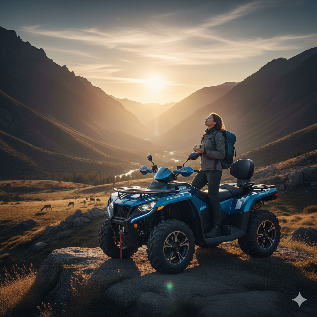 A rider enjoying the peace and quiet of nature with their electric ATV.