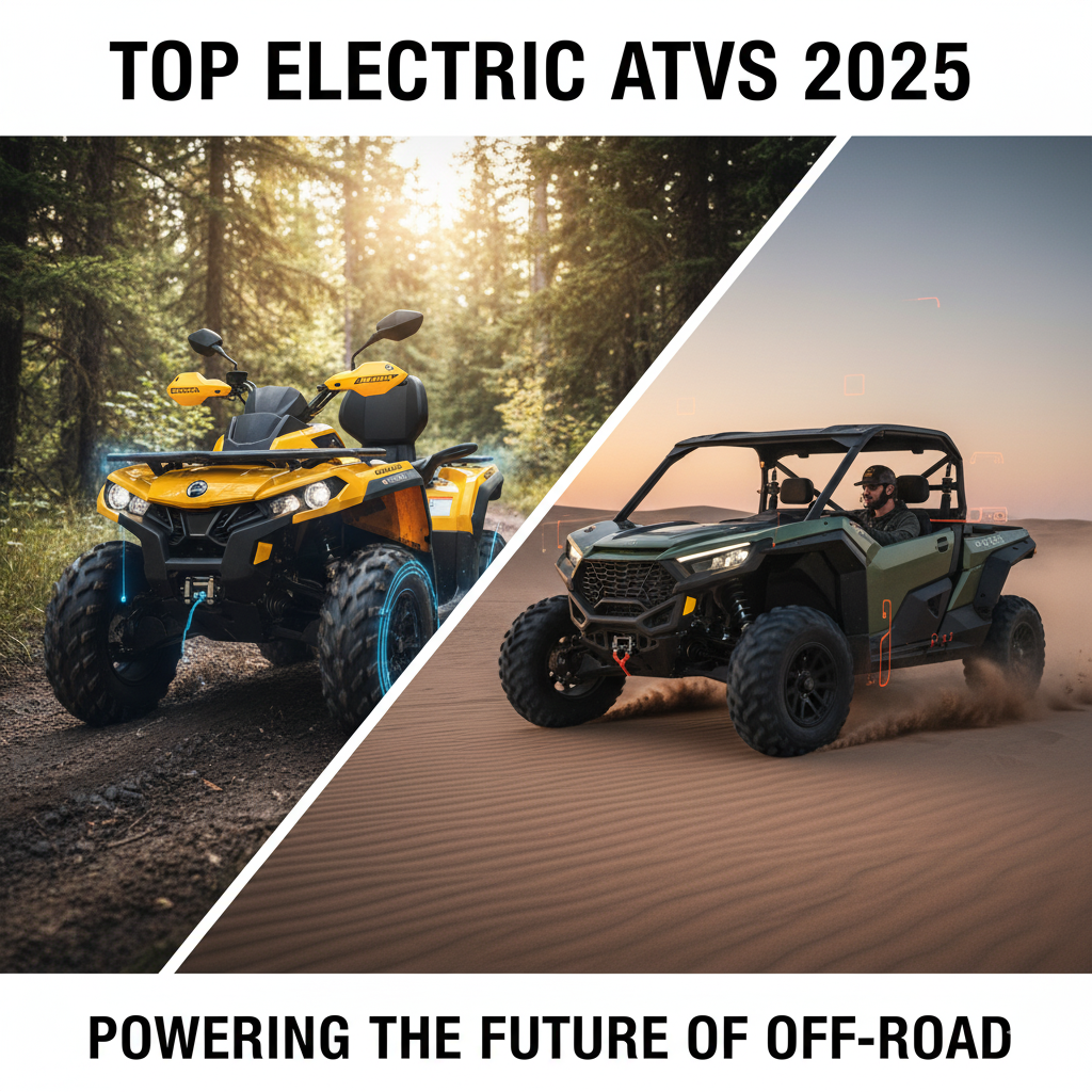 A collage showcasing the top electric ATV models of 2025.
