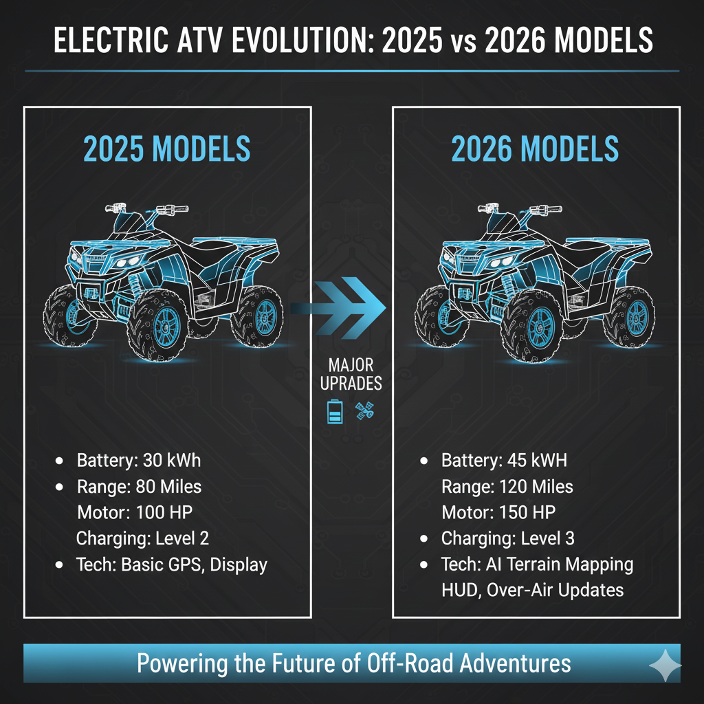 An infographic comparing 2025 and 2026 electric ATVs.