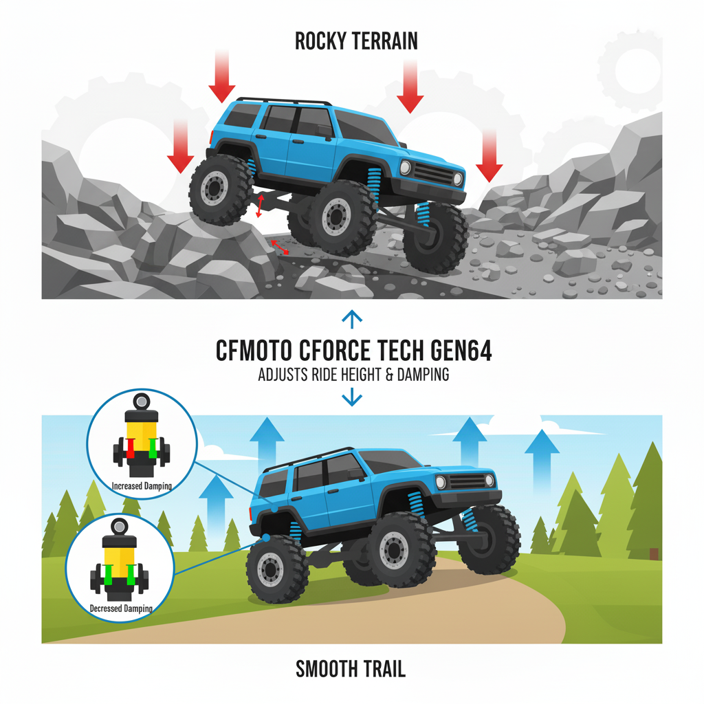 CFMoto CFORCE TECH GEN4 adaptive hydraulic suspension system.
