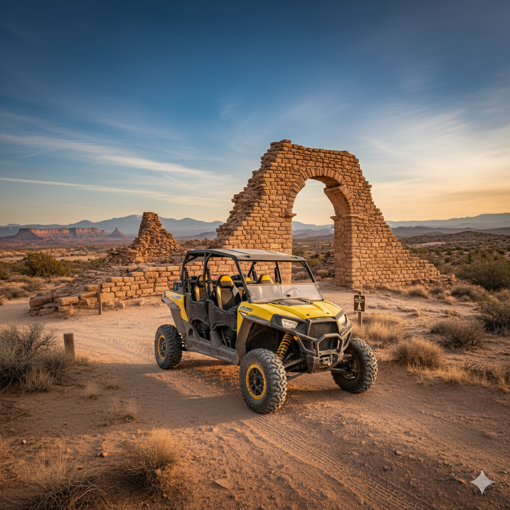 UTV cultural heritage tour at an ancient ruin site.