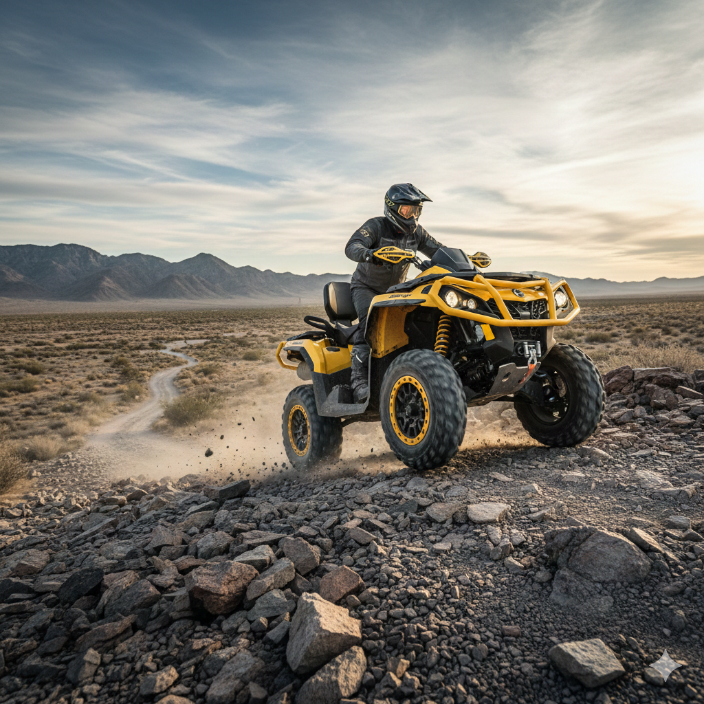 Can-Am Outlander 850 XT-P climbing a challenging rocky hill