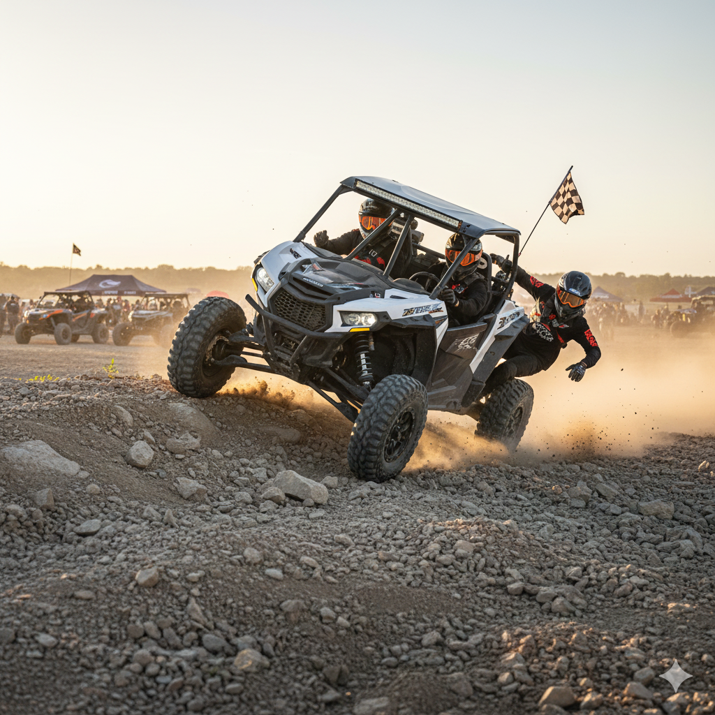 UTV hill climb competition strategy showing proper body English and weight distribution.