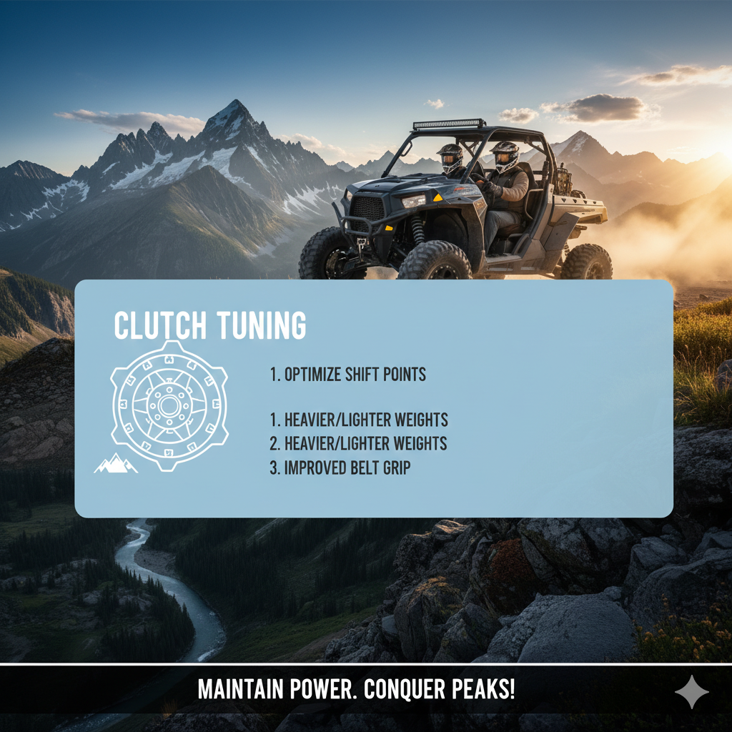 Title: Conquering the Peaks: Essential High-Altitude UTV Performance Adjustments Meta Description: Don't let thin air steal your power! Learn the essential high-altitude performance adjustments for your UTV, including clutch tuning, fuel mapping, and turbocharging to maintain peak performance above 5,000 feet.