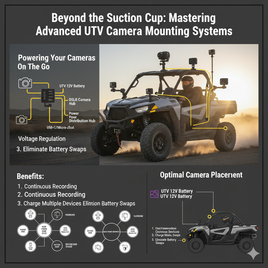 title: Beyond the Suction Cup: Mastering Advanced UTV Camera Mounting Systems Meta Description: Elevate your UTV videography with advanced camera mounting systems. Learn about vibration dampening, multi-point setups, powering cameras on the go, and optimal placement for action, 360, and DSLR cameras to capture cinematic off-road footage.