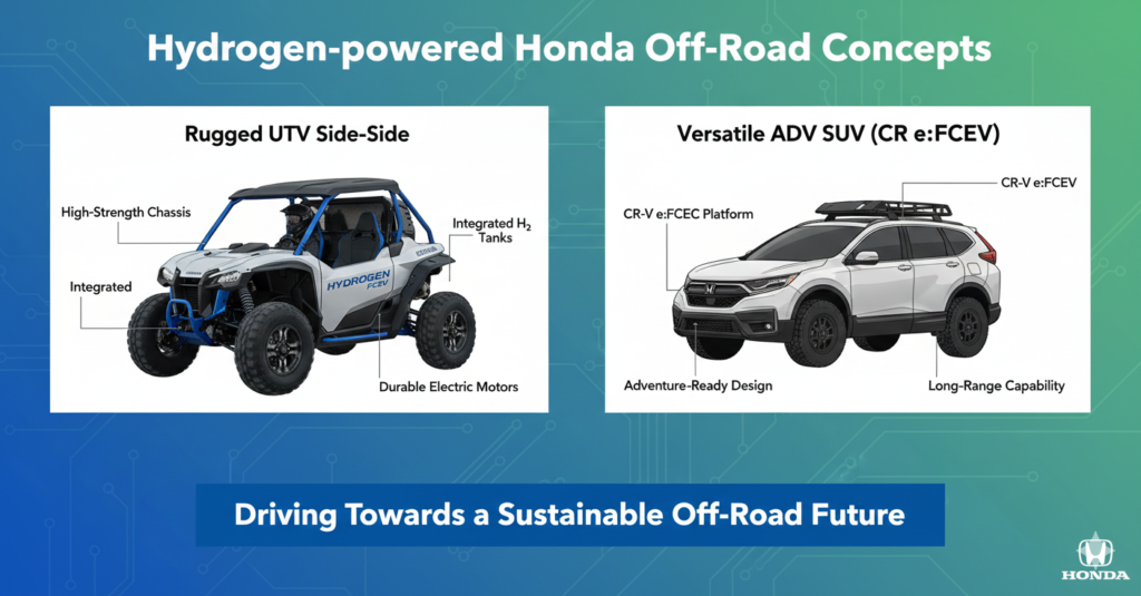 title: Hydrogen-powered Honda concepts meta description: Explore the cutting-edge vision of Honda's hydrogen-powered future and its revolutionary implications for the UTV and off-road world. This in-depth 2000-word analysis delves into the technical marvels of Honda's next-generation fuel cell systems, including the CR-V e:FCEV and its potential adaptation for rugged, high-performance side-by-sides. Discover how the combination of zero-emission power, rapid refueling, and superior energy density could solve the range and weight challenges currently facing electric UTVs. We examine the proof-of-concept projects, the strategic shift toward a hydrogen ecosystem, and the design concepts that promise to deliver the power and durability UTV enthusiasts demand, all while leaving only water vapor in their wake.