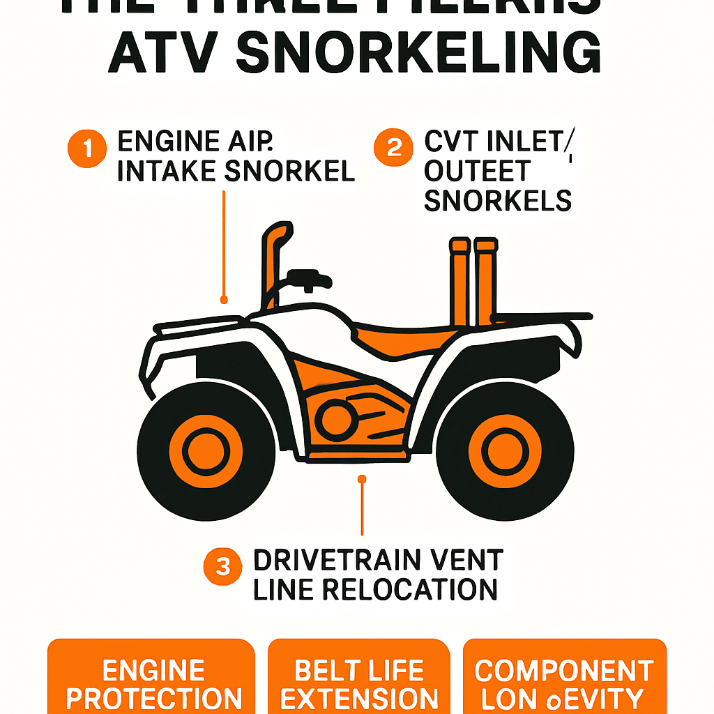 Title: Beyond the Surface: The Ultimate Guide to ATV Deep-Mud Snorkel Kit Upgrades Meta Description: Learn how an ATV deep-mud snorkel kit upgrade protects your engine and CVT, focusing on air intake, vent line relocation, and the critical importance of proper sealing for extreme water crossings. Tags: ATV, Snorkel Kit, Deep Mudding, Water Crossing, CVT Snorkel, Engine Protection, Vent Line Relocation, Mud Riding, Upgrade, Installation Key phrase : ATV deep-mud snorkel kit upgrade