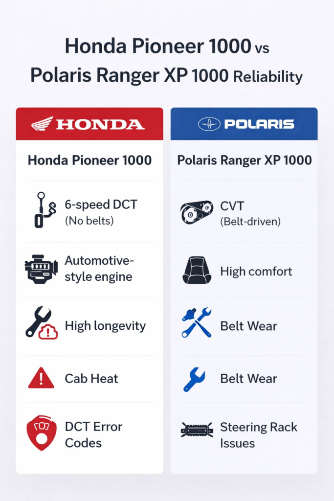 Title: Honda Pioneer 1000 vs Polaris Ranger XP 1000 Reliability: The Ultimate Showdown Meta Description: Discover the truth about Honda Pioneer 1000 vs Polaris Ranger XP 1000 reliability. We compare transmissions, engines, and common issues to help you choose the most durable UTV for your off-road adventures.