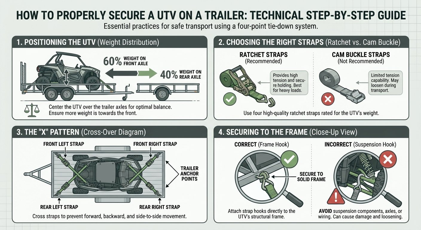 how to strap down utv on trailer