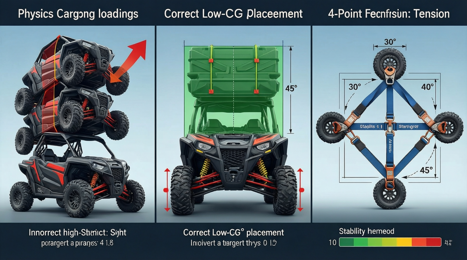 how to pack UTV bed low center of gravity to prevent rollovers